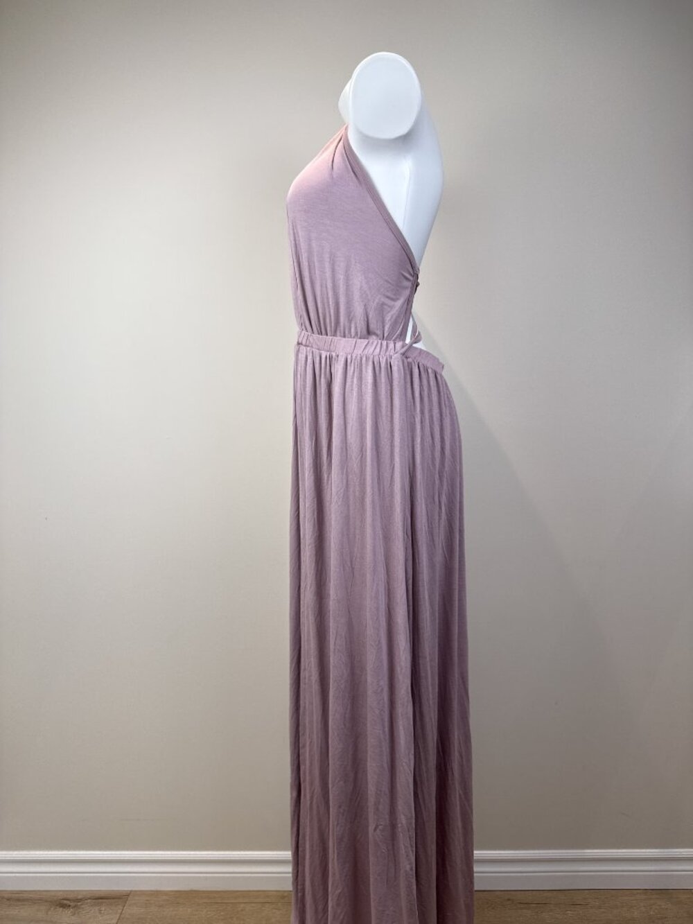 GO Couture Womens Mauve Micro Modal Plunge Halter Maxi Dress Size L - Picture 3 of 6